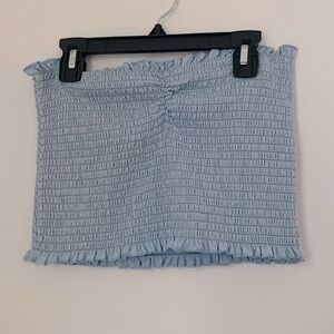 Sky blue ruched cropped tube top